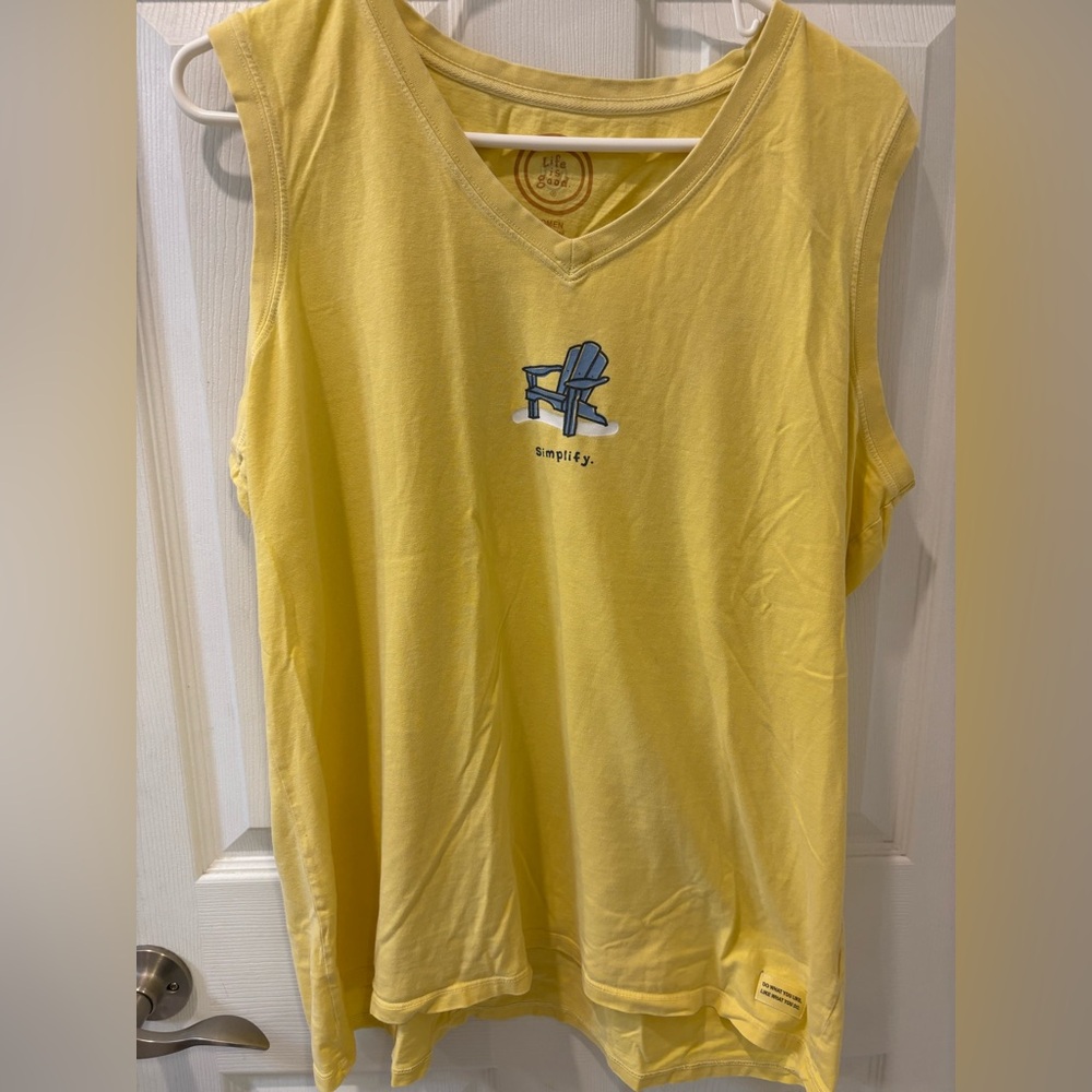 Life Is Good Yellow Tank Top with Blue Chair‎ Graphic